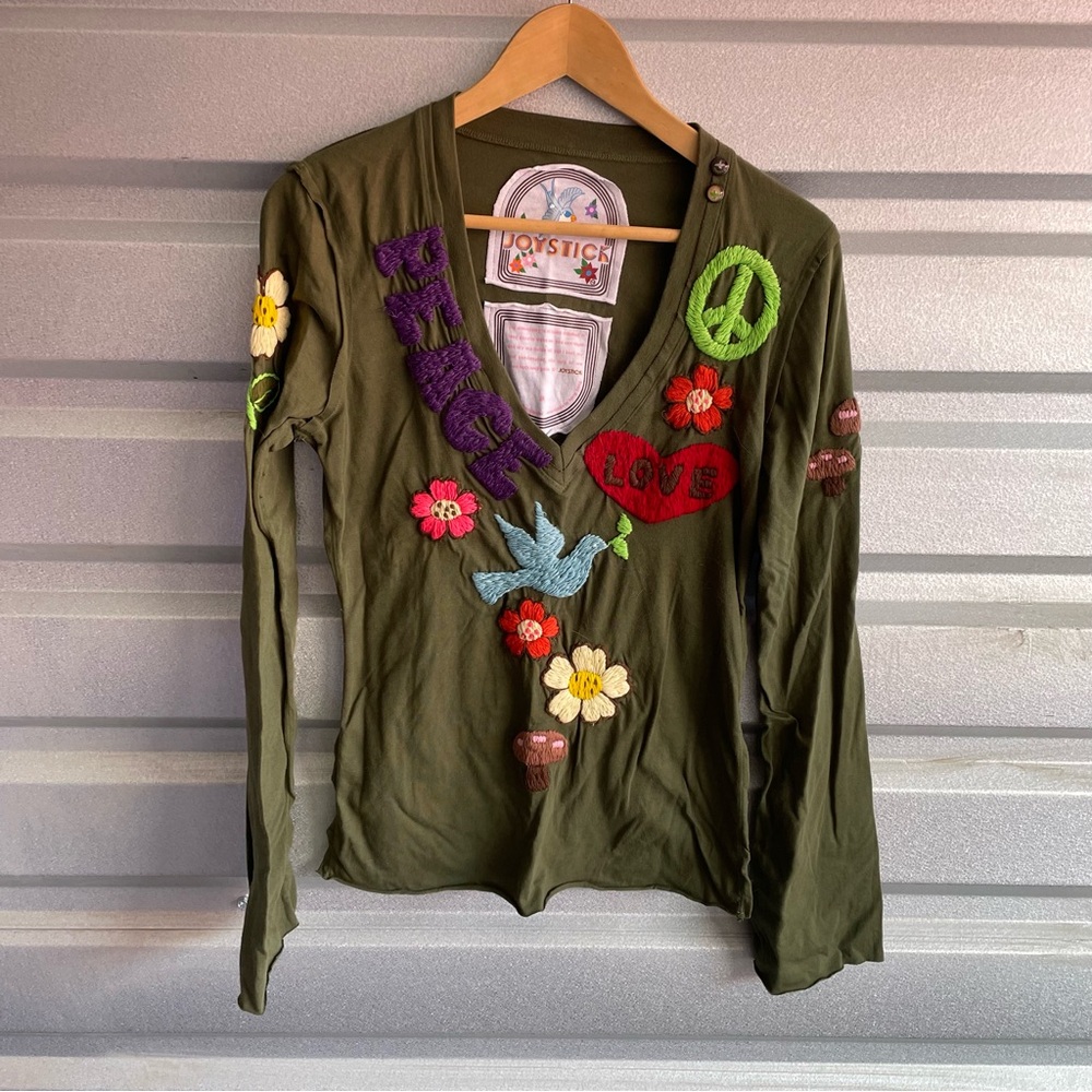Johnny Was Joystick y2k long sleeve embroidered mushroom top